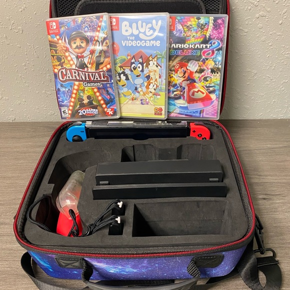 Nintendo Switch with Blue and Red Joy-Con and Game Bundle - Picture 7 of 9